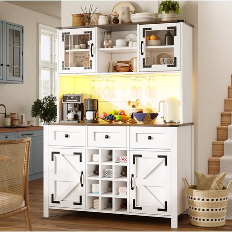 Buffet vaisselier 120x40x170 avec LED prises USB blanc OKMYHOME (1/5)
