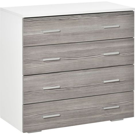 easycomfort cassettiera camera da letto moderna 4 cassetti con maniglie in alluminio e struttura in legno, 76x35x72cm, bianco e grigio (1/5)