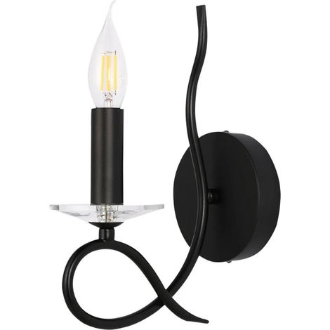 TrAdE Shop Traesio - Applique Lampada Da Parete A Candela E14 A Spirale Singola Nero Design Elegante 00521 - (1/5)