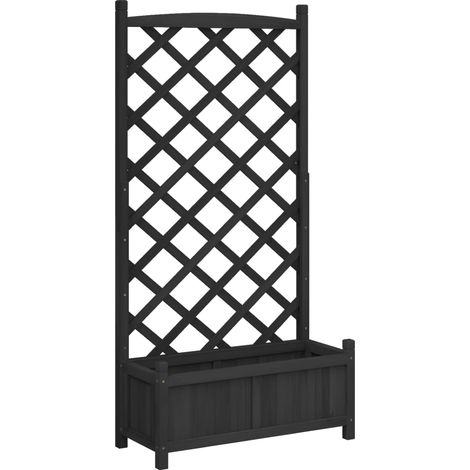 Macetero bancal elevado plantas flores terraza jardín con enrejado de madera maciza de abeto negro 020038337