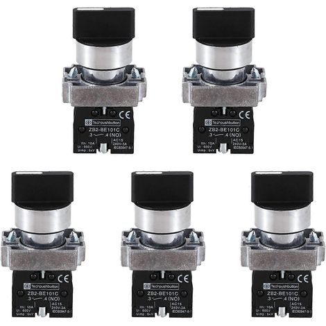 Lot de 5 sélecteurs rotatifs à 3 positions NO, 22 mm, à verrouillage, ZB2-BE101C, noir (1/5)