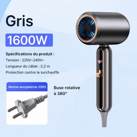 Sèche-cheveux ionique haute puissance 2400W gris avec buse concentrateur gris réf 3728 850 g – Livraison gratuite