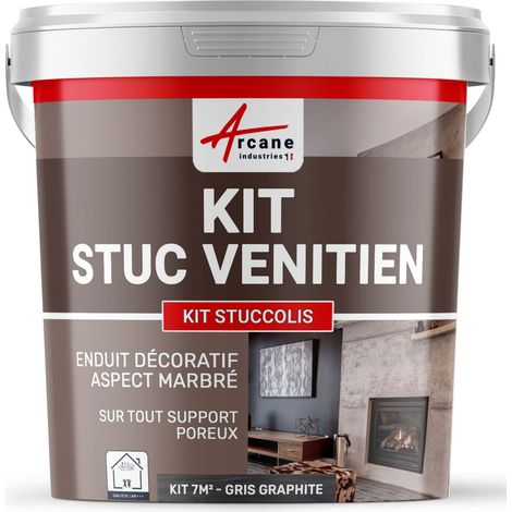 Kit stuc, venitien enduit, stucco, spatulable, décoratif, kit, stuccolis - kit jusqu'à 7 m² Gris Graphite - ARCANE INDUSTRIES