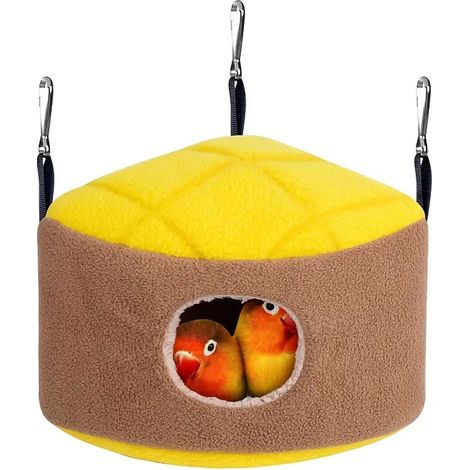 Nid d'oiseau suspendu en peluche avec échelle pour perruches calopsittes, conures et petits oiseaux, abri douillet et chaud pour cages à oiseaux (1/5)