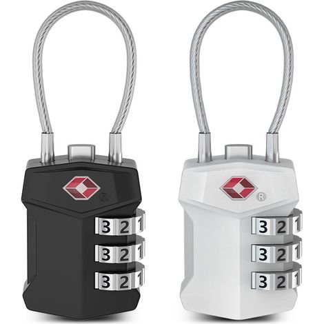 Lucchetto a combinazione TSA per valigie, confezione da 2, nero