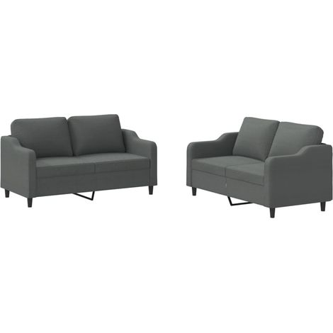 vidaXL Juego de sofás con cojines 2 piezas tela gris oscuro (1/2)