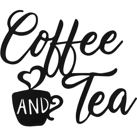 Décoration murale en métal avec enseigne « Café et bar à thé », motif tasse noire, idéale pour un café, une maison de campagne ou une cuisine. (1/4)
