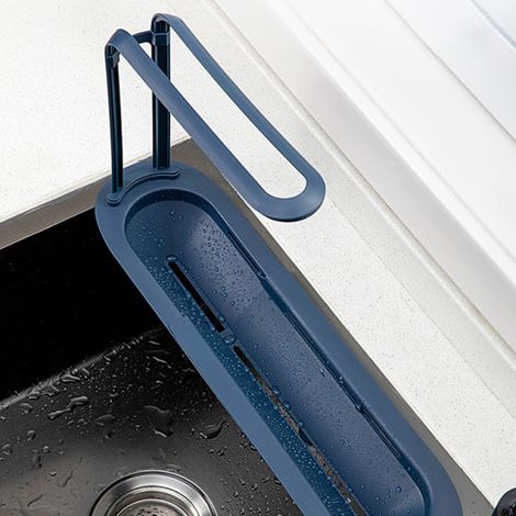 Égouttoir extensible pour évier, égouttoir de cuisine, porte-torchons, bleu (1/5)