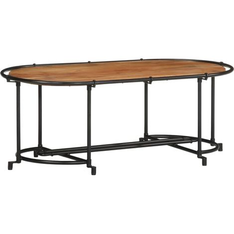 Table basse de salon design industriel 110 x 55 x 40 cm bois massif d'acacia marron et fer DEC036998