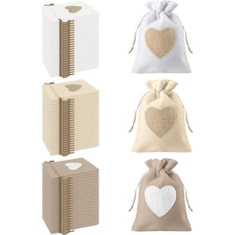 Jute fabric sachets - Heart pattern - 24 pieces - 10x14 cm - Romantic style (1/4)