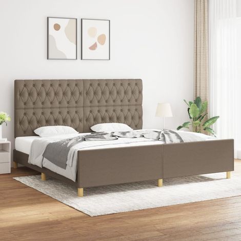 Cadre de lit sans matelas et tête de lit taupe 200x200 cm tissu (1/5)