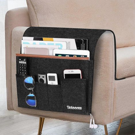 Organiseur suspendu pour canapé et fauteuil, sac de rangement à 6 compartiments pour télécommande, tablette, téléphone portable, livre, stylo – Gris foncé (1/5)