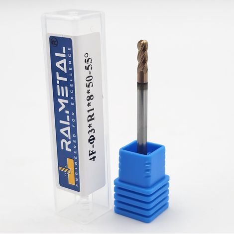 Fresa radiale in metallo duro integrale 3 x R1 x 3D x 50 mm TiSiN 55 HRC (1/3)