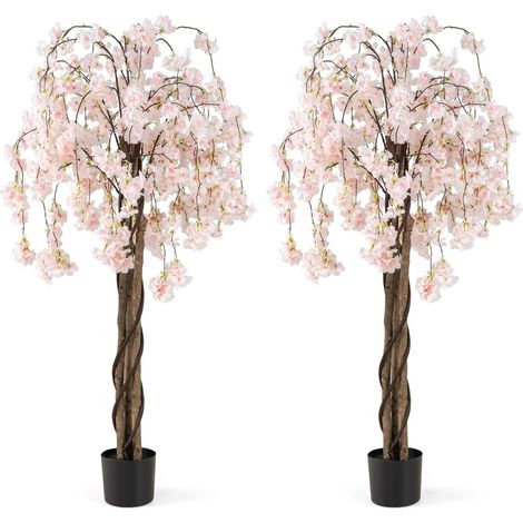 Lote de 2 cerezos artificiales 160 cm aspecto natural con flores rosas y blancas estilo moderno de poliéster blanco 200012403