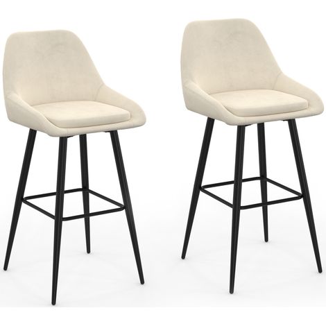 Lot de 2 tabourets de bar THALYA en velours beige avec demi-accoudoirs (1/5)