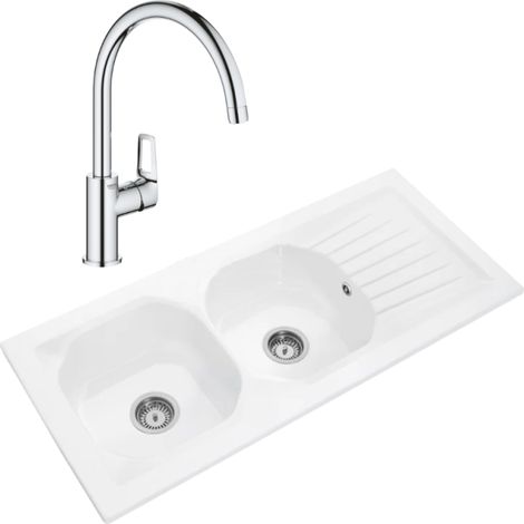 Fregadero VILLEROY ET BOCH Nestor Plus + Mezclador de cocina con caño alto GROHE Bauloop