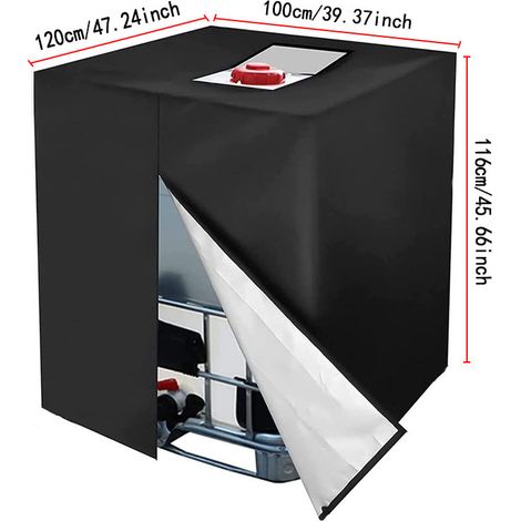 Housse pour cuve IBC 420D/210D, protection soleil et poussière, modèle noir avec fermeture éclair et capot, 120×100×116 cm (1/5)
