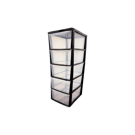 1 x Black 5 Plastic Storage Drawers Large Tall Tower Units for Home & Office (1/2)