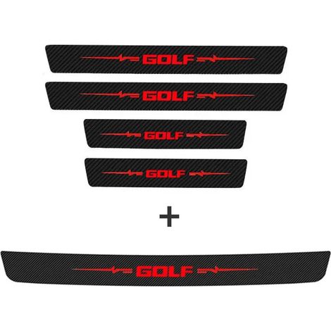 (5 pièces Seuil de porte) Autocollants de seuil de porte avant pour Volkswagen VW Golf,emblème en fibre de carbone,protection de pare-chocs arrière,cache-seuil (1/3)