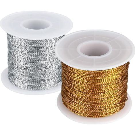 2 Rouleaux Cordon Métallique 0.4mm50m Ficelle Dorée Métallique Or Argent Fil d'or Métallique Cordon pour DIY Papier Cadeau Décoration Artisanale (1/5)