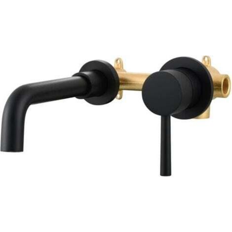 [JAMAIS UTILISÉ] Mitigeur Lavabo Noir 2 Trous Robinet Mural Encastré en Laiton Eau Chaude et Froide pour Salle de Bain (1/4)