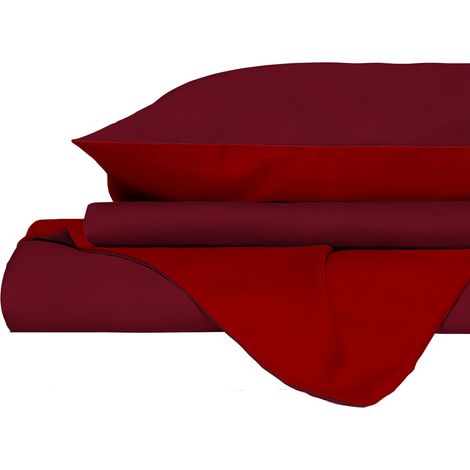Copripiumino Matrimoniale con Sacco e Federe in Tinta Unita Double Face Linea Vera Bordeaux e Rosso