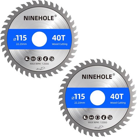2 Lames de scie circulaire 115 x 22,23 mm (anneau 20&16 mm), 40 dents Coupes propres, Disque à Tronçonner pour Bois, Sèche, Stratifié, Cloison, Contreplaqué, Plastique (1/5)