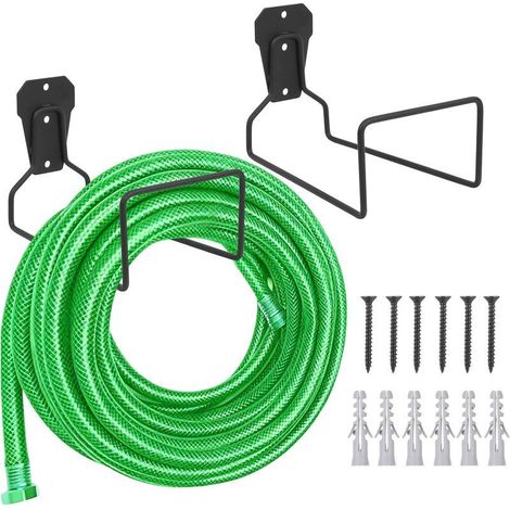 2 PièceSupport Tuyau Arrosage Mural, Support Outils Mural, Support de Tuyau d'Arrosage, Crochet Rangement Garage, Crochets en Métal pour Outils de Jardin Rallonges et Tuyaux d'Aspirateur (1/5)