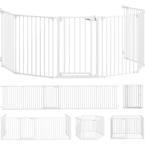 Recinto pieghevole per cani a 6 pannelli con porta, acciaio e plastica, bianco (1/4)