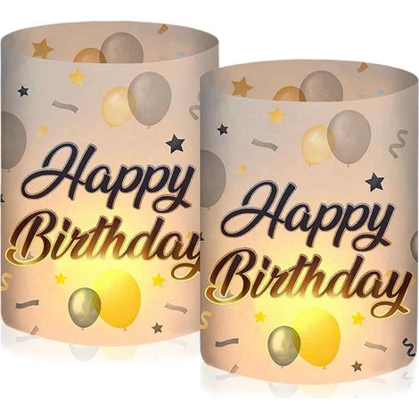 Lot de 8 lanterne, plastique doré, motif Joyeux anniversaire, pour bougie chauffe-plat, décoration table fête(Q3 : Nouveaux produits pour le mois d'août) (1/5)
