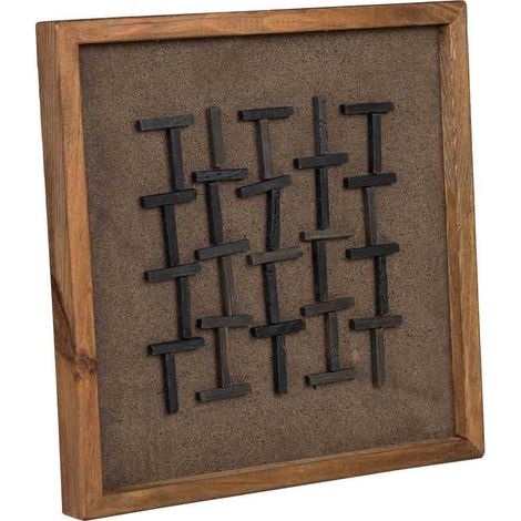 Cuadro artesanal de madera reciclada con relieve marrón y negro 40x4x40h cm (1/5)