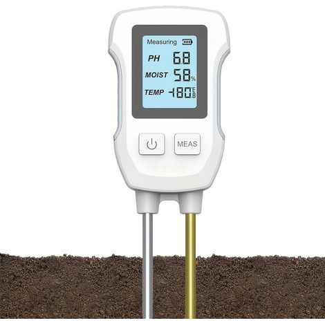 Un testeur de sol 3 en 1, analyseur de pH/température/humidité à affichage numérique, alimenté par piles (piles non incluses). (1/5)
