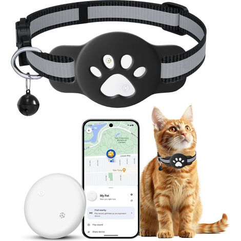Mini traceur GPS pour chat - Sans ABO - Pour chat (Android uniquement) - Avec colliers réfléchissants - Étanche IP68 - Compatible avec Find My Device (1/5)