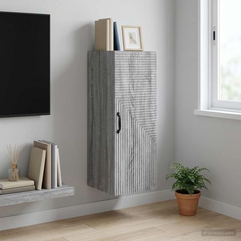 Armoire murale 1 porte en bois d’ingénierie gris, 33 x 34,5 x 90 cm - PANGIVO (1/5)