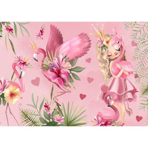 Papier peint panoramique Enfants - Princesse Flamants Roses - 130 cm x 92 cm (1/2)