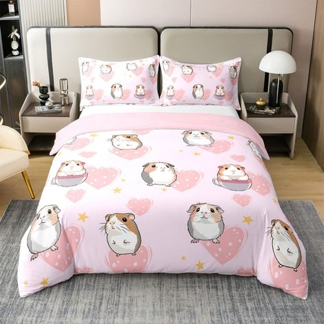 Parure de lit 100 % coton - Motif cochon d'Inde - 135 x 200 cm - Avec housse de couette et 1 taie d'oreiller - Respirante (1/5)