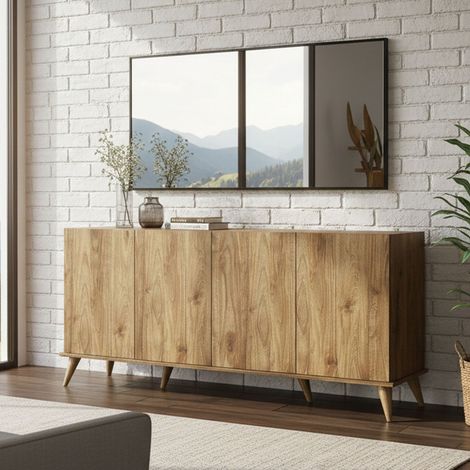 Aparador Paine, Armario 2 Estantes, Puerta Batiente, 4 Puertas, 180x45x81h cm Marrón Nogal (1/5)