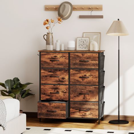 Commode 8 Tiroirs en Tissu 4 Poches 2 Crochets Brun Rustique (1/5)