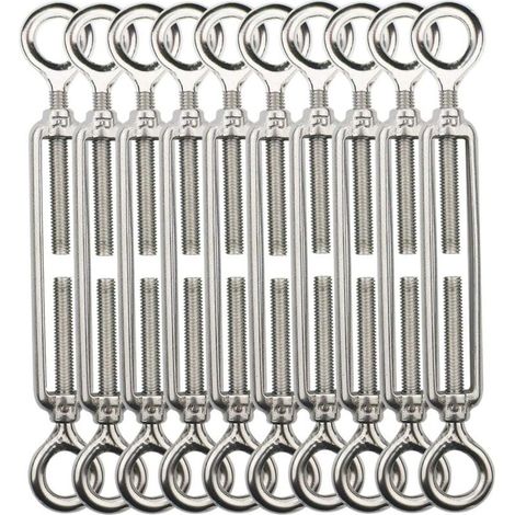 Tensor de cable, tensores de cable M5, gancho y tensor de cable, tensores de cable de acero inoxidable 304, para tendederos, colgadores, cables de barandillas - 10 unidades (1/4)