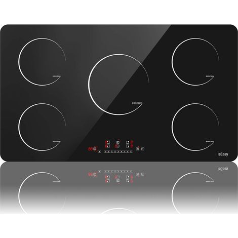 IsEasy Placa de Inducción 5 zonas 8600W 90cm Control táctil,Temporizador,Empotrado-5 fuegos Negra
