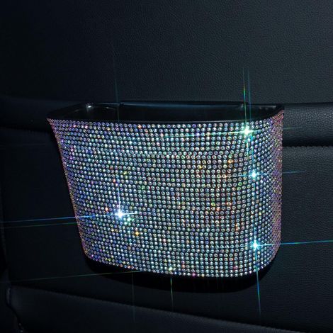 Cestino per auto, pattumiera da appendere, organizer impermeabile, cestino per veicoli decorato con strass, mini pattumiera con clip per auto, ufficio, cucina, camera da letto, casa e altro, multicolo