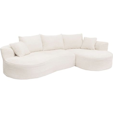 Sofa-Garnitur HHG-671, 3-Sitzer Couch Loungesofa, Stoff/Textil Cord (370 g/m²) Liegefläche rechts weiß