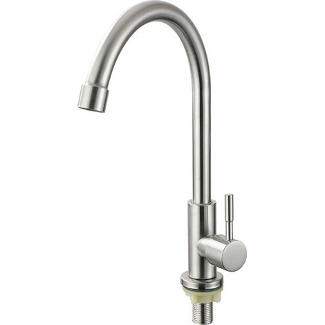 Rubinetto da cucina monocomando per acqua fredda, girevole a 360°, rubinetto monocomando per lavello da cucina, acciaio inox (1/5)