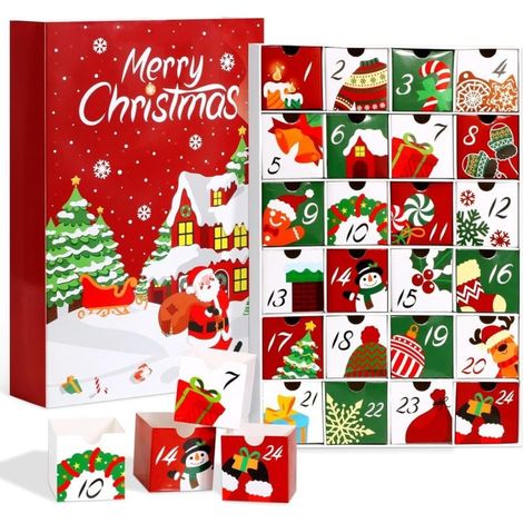 24pcs Calendrier de l'Avent Boîte Compte à Rebours Noël Boîte Aveugle Jouet Decorations Ornement Cadeaux Surprises de Noël (1/4)