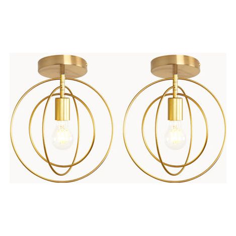 royaluxe- 2X Plafonnier d'intérieur Simple Lustre Rond Créatif Plafonnier Moderne Abat-jour Rotatif Or (1/5)