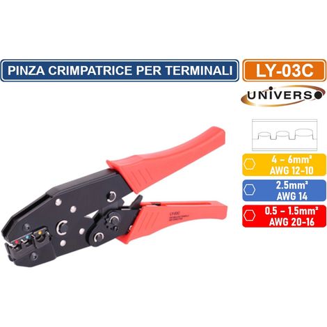 PINZA CRIMPATRICE PER CAPICORDA ISOLATI E NON DA 0.5 A 6mm² CAVI DA 20-10 AWG (1/3)