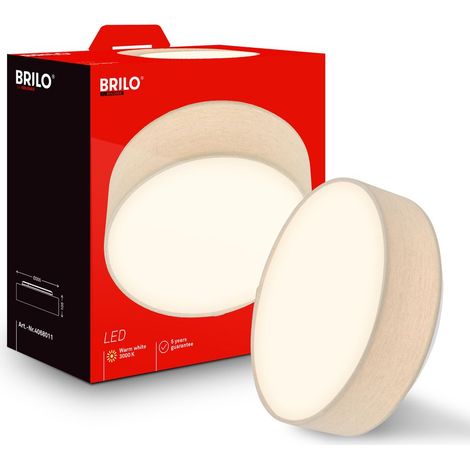 Briloner Plafonnier LED abat-jour en tissu Ø30x10,5 cm rond 16W 1800lm 3 000K blanc chaud beige - Lustre salon chambre cuisine couloir (1/5)
