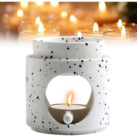 Lampe aromatique pour huiles essentielles, lampe aromatique en céramique avec photophore, cuillère à bougie, brûleur d'encens, pour cire parfumée et huile parfumée (noir et blanc) (1/5)