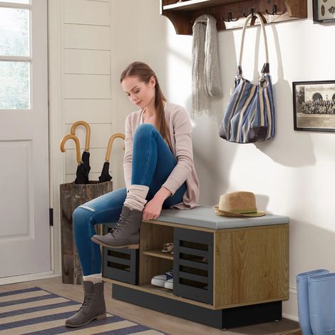 Banc de Rangement avec Étagère à Chaussures avec Siège Étagère Réglable Porte Coulissante Gris CW4379 Maison Chic (1/2)