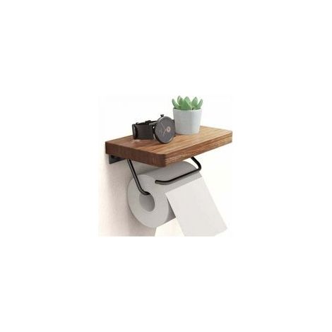 Toilettenpapierhalter mit Ablage fürs Badezimmer, Landhausstil, rustikaler Toilettenpapierhalter, Wandmontage, rostfrei, verstellbar, leicht zu reißen, Walnuss-Finish